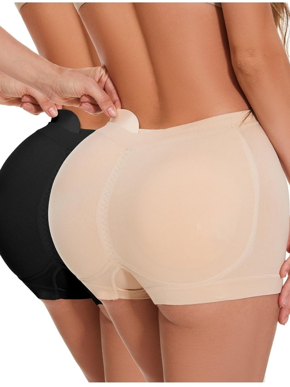 SET OF 2 Silicone-Padded Hip Enhancer Boyshorts - Black & Nude